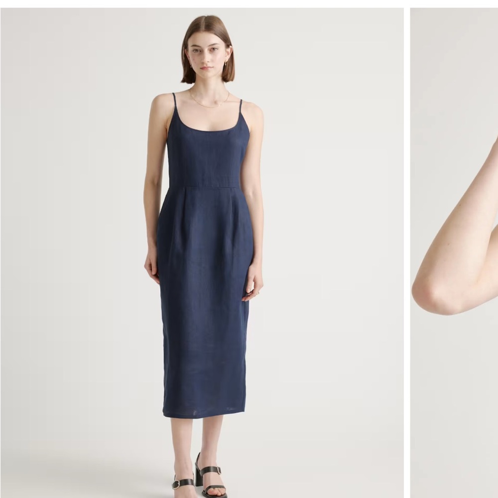 Quince Navy linen scoop neck midi Dress
